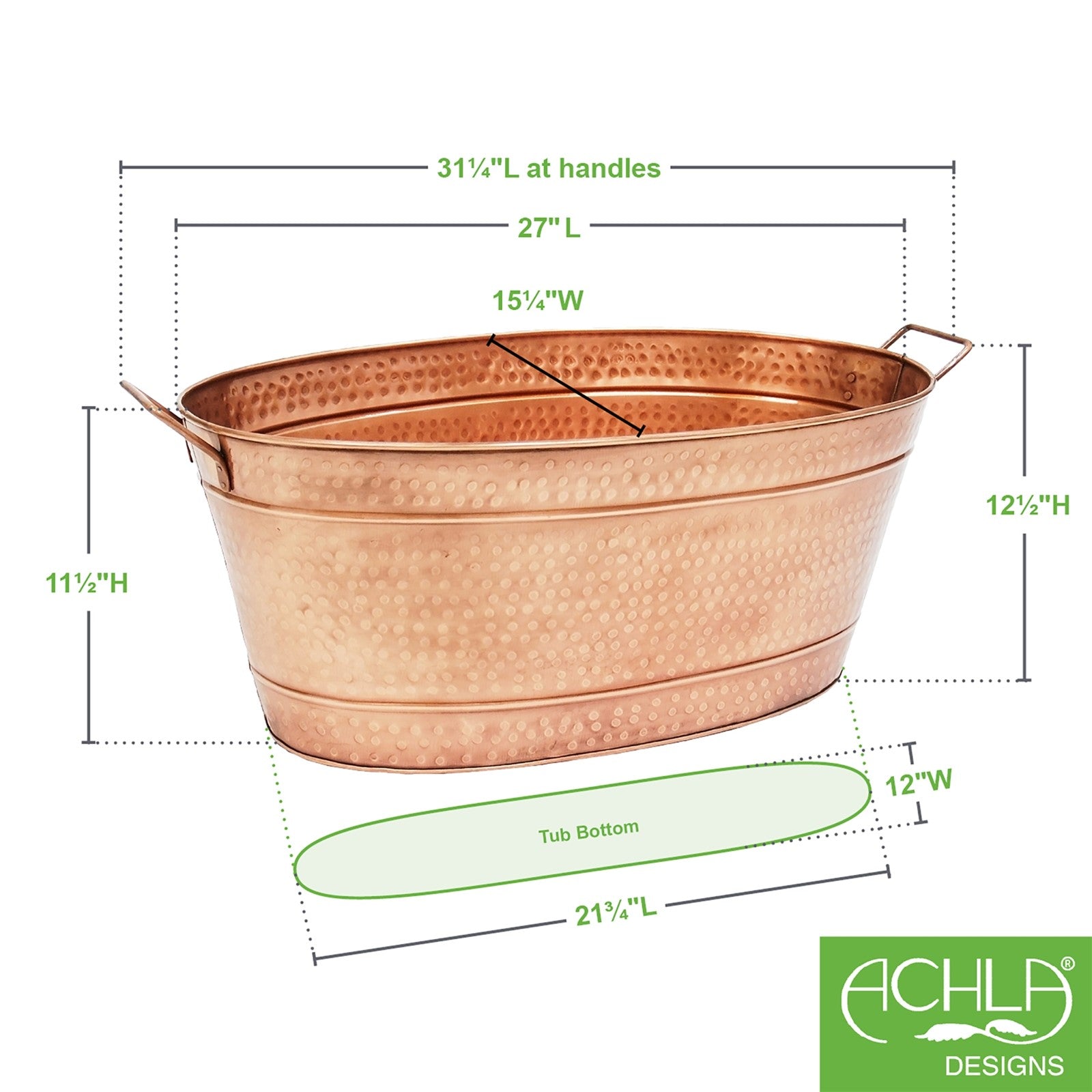 ACHLA Large Oval Steel Tub | Copper Plated Finish | Log Rack & Firewood Carrier for Indoor & Outdoor Use | 30.5 x 15 x 9.5 in | Model C-55C