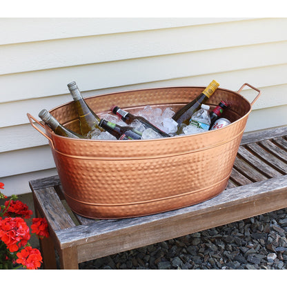 ACHLA Large Oval Steel Tub | Copper Plated Finish | Log Rack & Firewood Carrier for Indoor & Outdoor Use | 30.5 x 15 x 9.5 in | Model C-55C