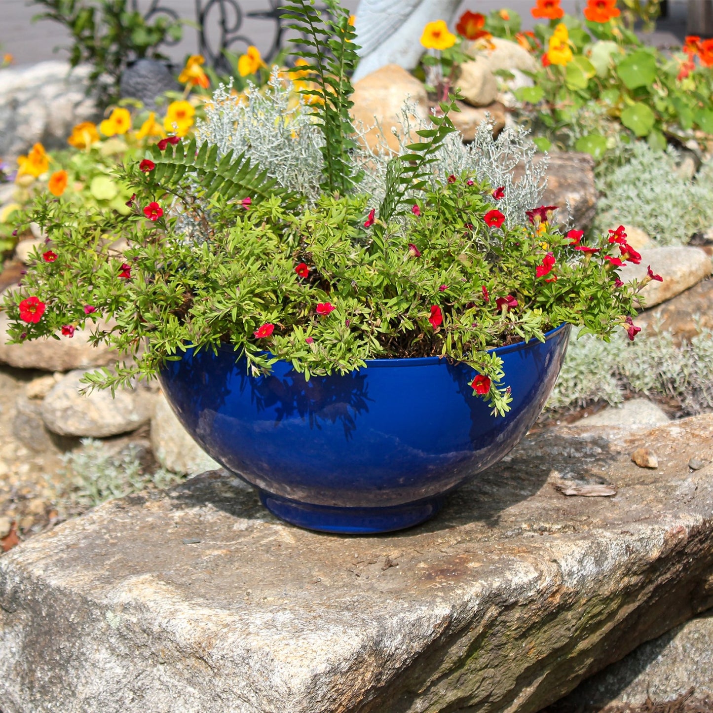 ACHLA Solaria Small Bowl Planter | French Blue Galvanized Steel | Indoor & Outdoor Cachepot for Succulents & Fairy Gardens | Model C-60FB