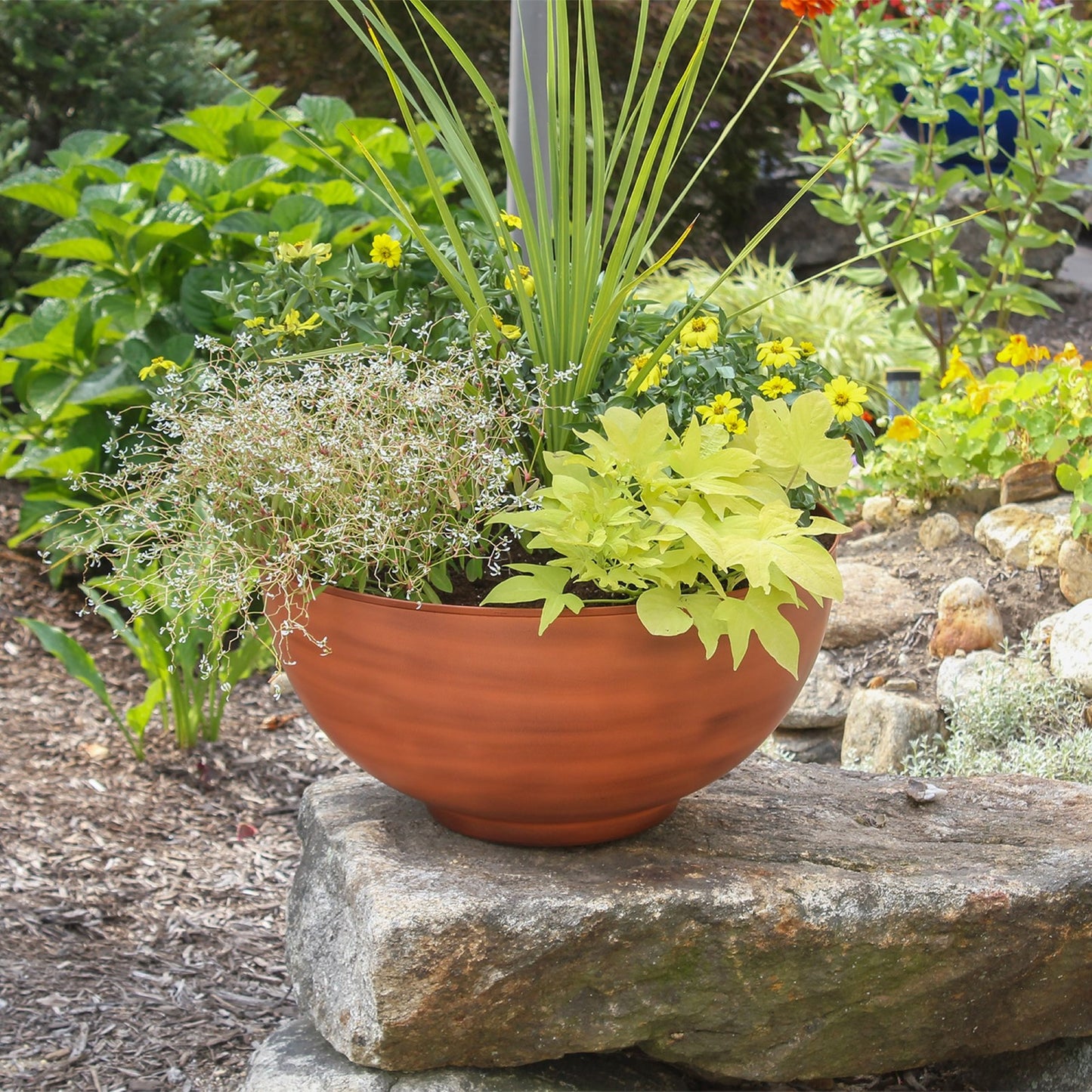 ACHLA Solaria Large Bowl 20in Decorative Bowl | Burnt Sienna Galvanized Steel and Black Wrought Iron | Indoor & Outdoor Planter | Model C-61BS