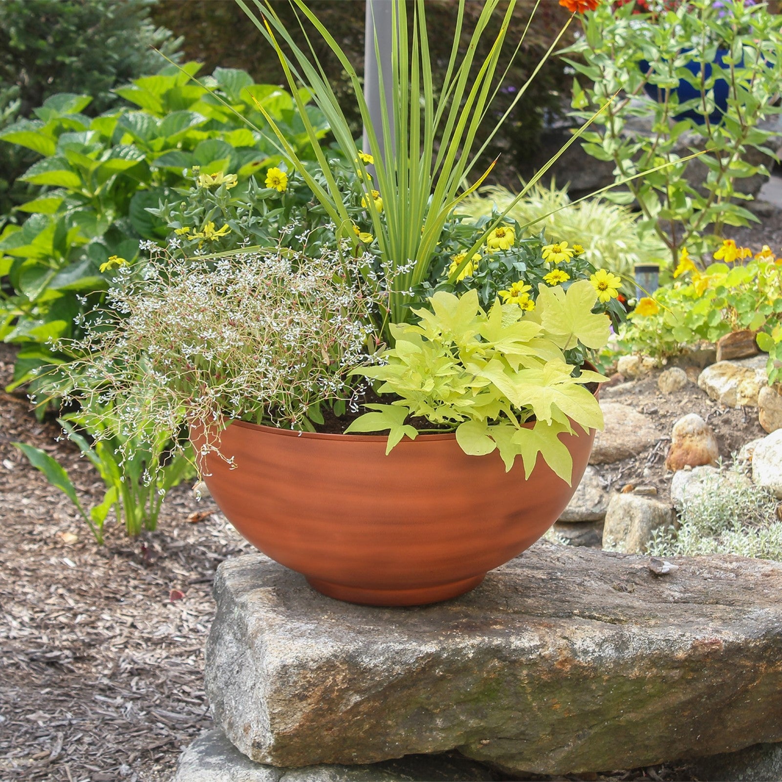 ACHLA Solaria Large Bowl 20in Decorative Bowl | Burnt Sienna Galvanized Steel and Black Wrought Iron | Indoor & Outdoor Planter | Model C-61BS