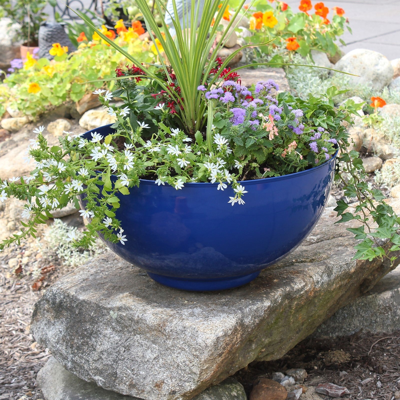 ACHLA Large Bowl | French Blue Galvanized Steel Planter | Indoor & Outdoor Decorative Bowl | 20 x 20 x 10 in | Model C-61FB