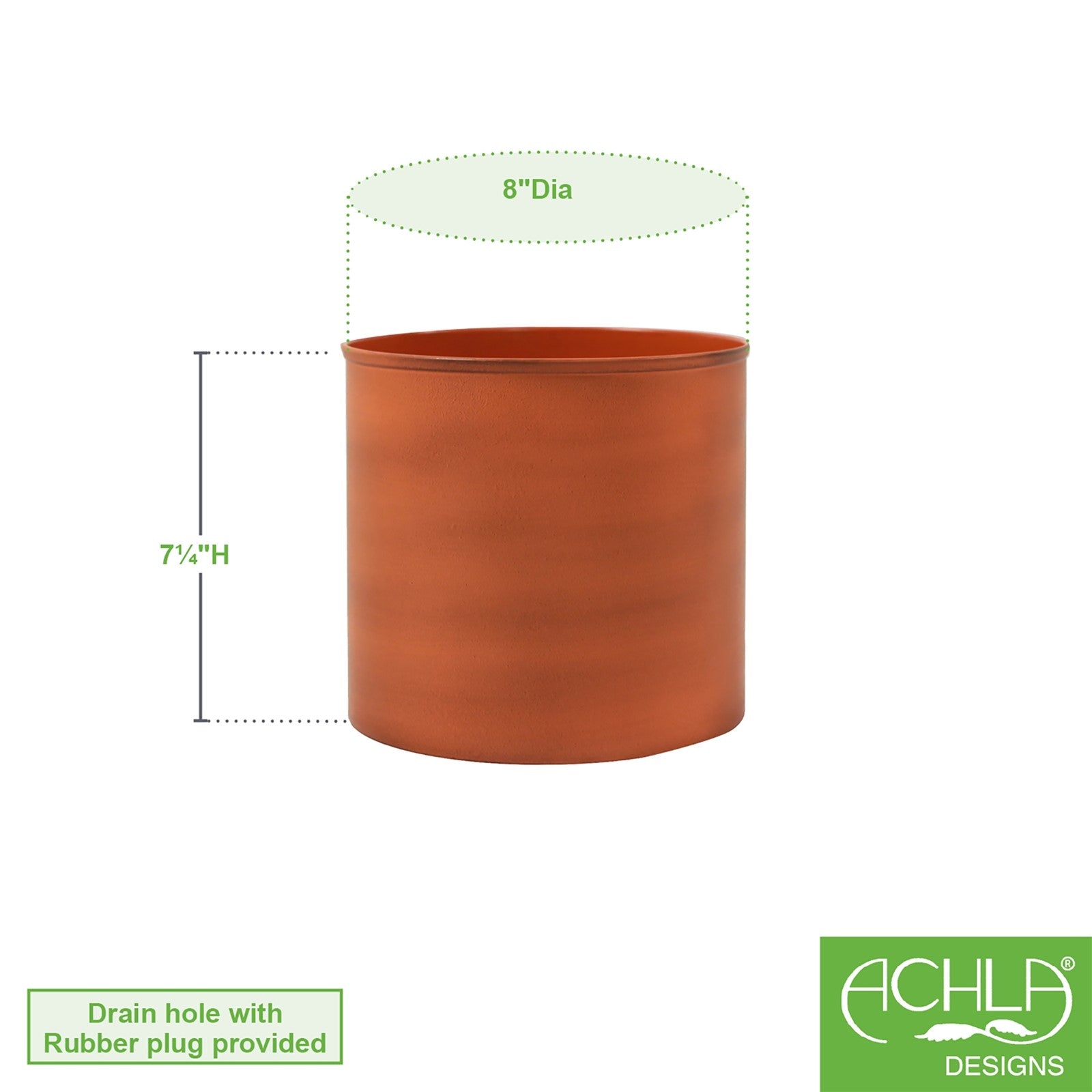 ACHLA Solaria Collection 8in Cylinder Planter | Burnt Sienna Galvanized Steel and Black Wrought Iron | Indoor & Outdoor Cachepot | Model C-62BS