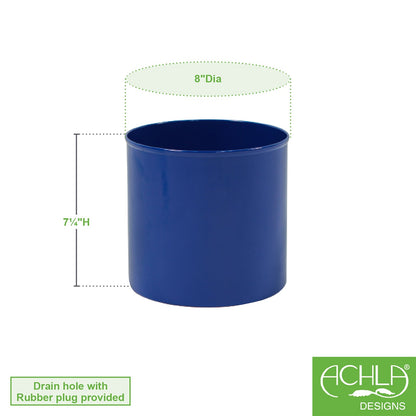 ACHLA Solaria Cylinder Planter 8in | French Blue Galvanized Steel | Indoor & Outdoor Cachepot for Cactus, Orchid, Topiary | Model C-62FB