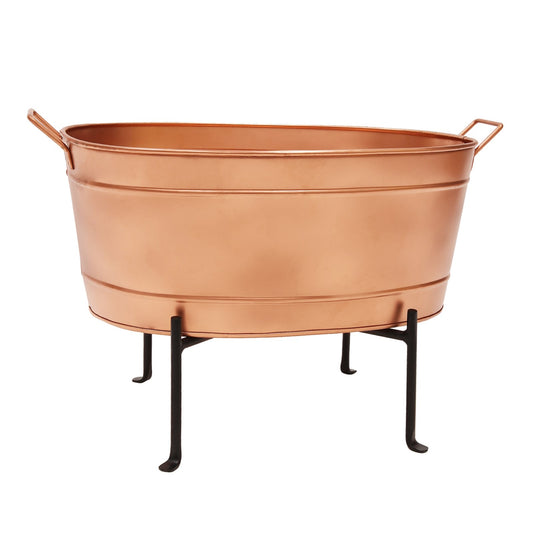 ACHLA Oval Tub with Folding Stand | Copper Plated Galvanized Steel and Black Wrought Iron | Patio & Garden Party Beverage Chiller | Model C-81C-S1