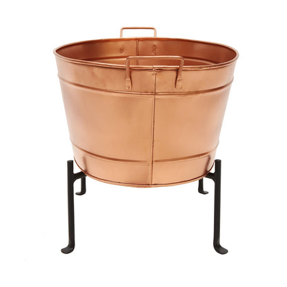 ACHLA Oval Tub with Folding Stand | Copper Plated Galvanized Steel and Black Wrought Iron | Patio & Garden Party Beverage Chiller | Model C-81C-S1