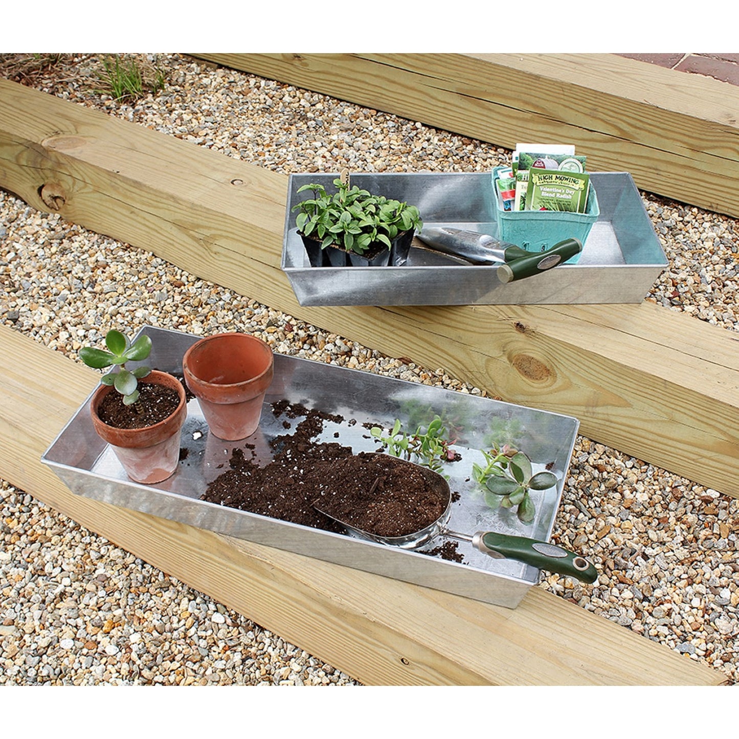 ACHLA Antiqued Tray Small | Galvanized Steel Serving Tray | Plant Grouping & Table Protection | 19.75 x 9.5 x 3 in | Model C-90