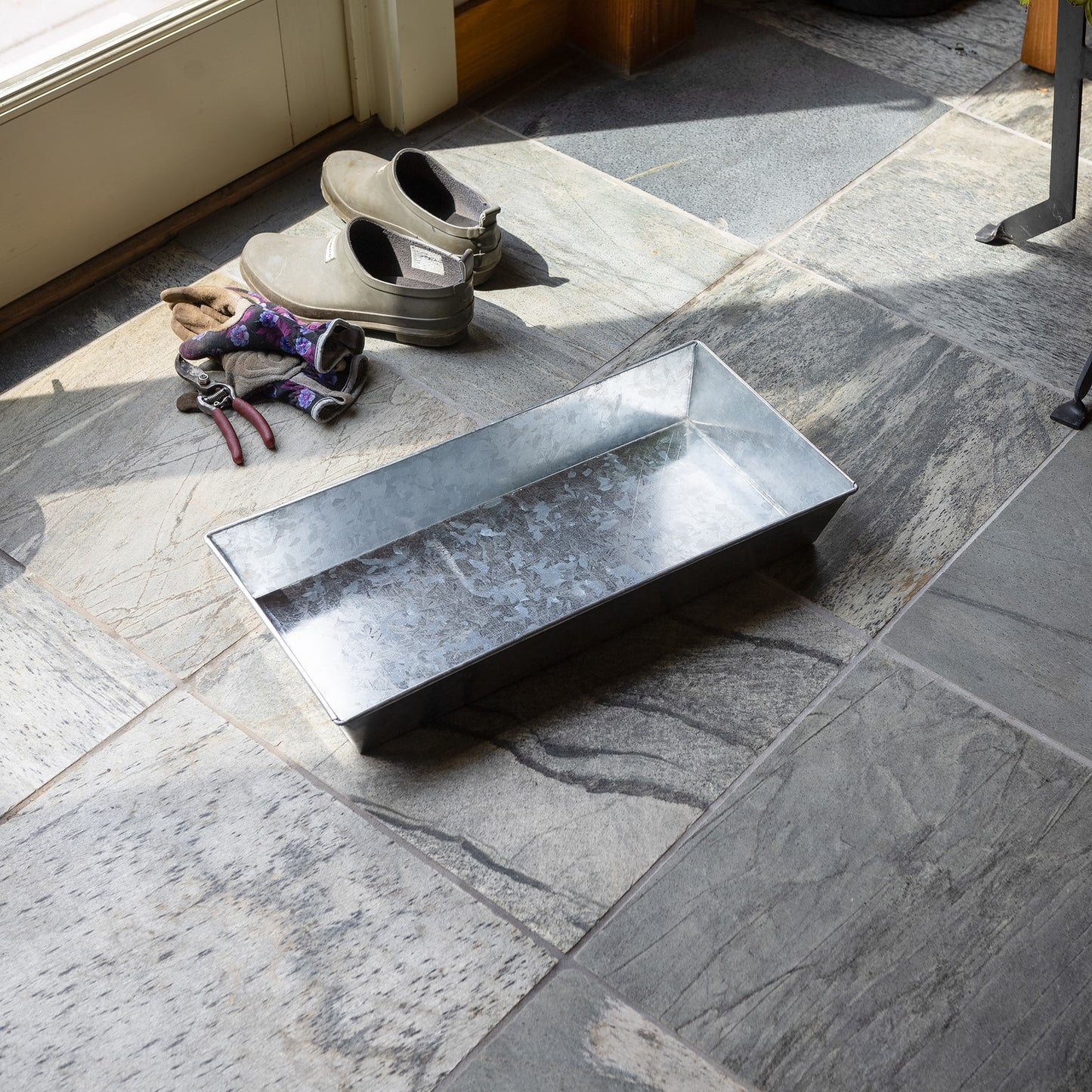 ACHLA Antiqued Tray Small | Galvanized Steel Serving Tray | Plant Grouping & Table Protection | 19.75 x 9.5 x 3 in | Model C-90