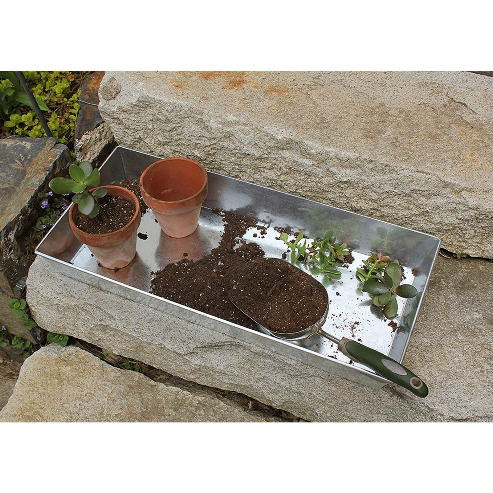 ACHLA Antiqued Tray Large | Galvanized Steel Planter Tray | Indoor Plant & Potting Bench | 24 x 11 x 3 in | Model C-91
