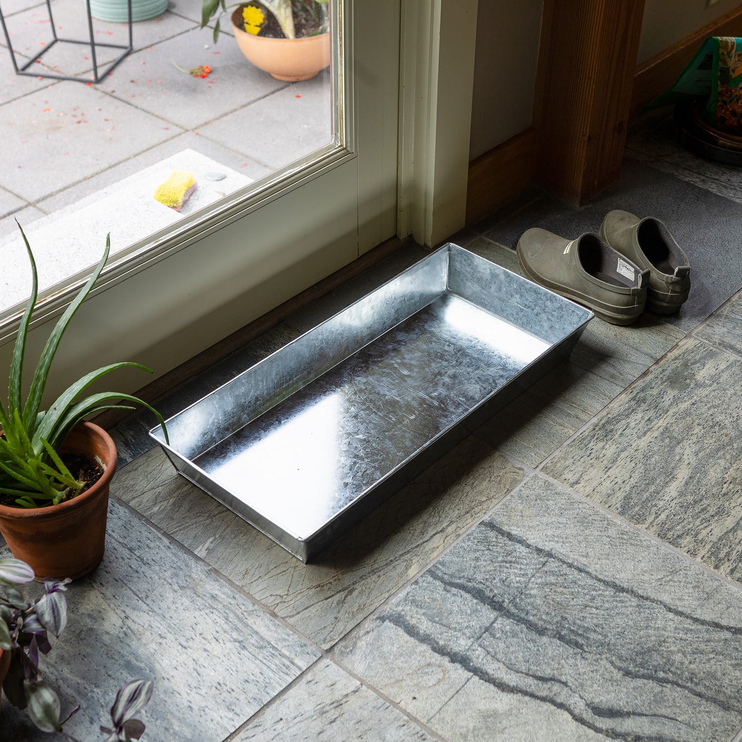 ACHLA Antiqued Tray Large | Galvanized Steel Planter Tray | Indoor Plant & Potting Bench | 24 x 11 x 3 in | Model C-91