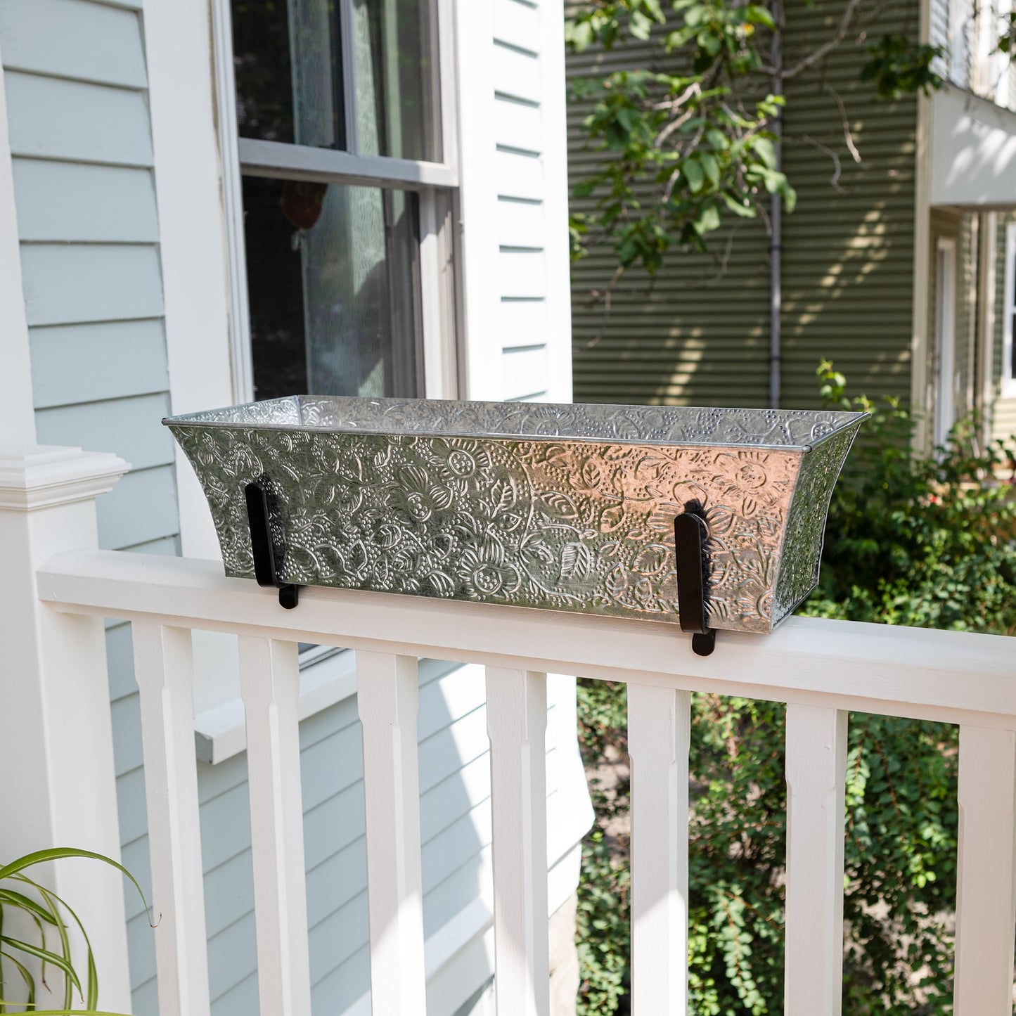 ACHLA Deck Bracket Kit | Verdigris Galvanized Tin and Iron | Outdoor Planter Mount for 2x4 Railing | 24 x 8 x 6 in | Model C04-K4