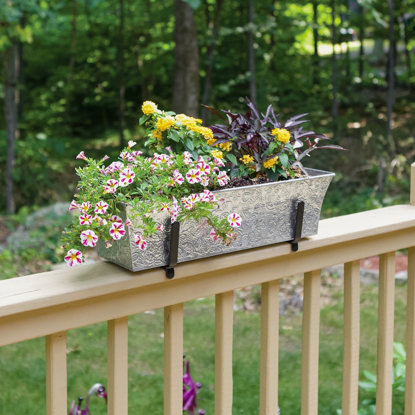 ACHLA Deck Bracket Kit II | Verdigris Iron & Tin Planter Box | Deck Railing & Balcony Flower Box | 24 x 8 x 6 in | Model C04-K6