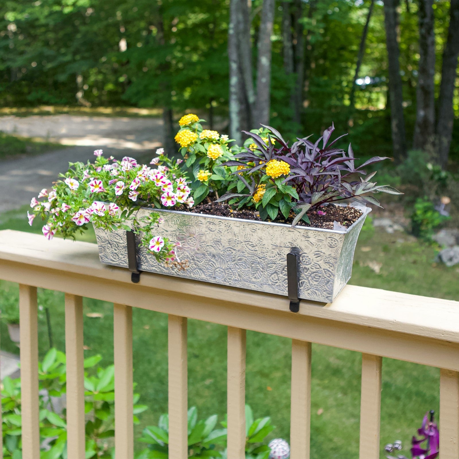 ACHLA Deck Bracket Kit II | Verdigris Iron & Tin Planter Box | Deck Railing & Balcony Flower Box | 24 x 8 x 6 in | Model C04-K6