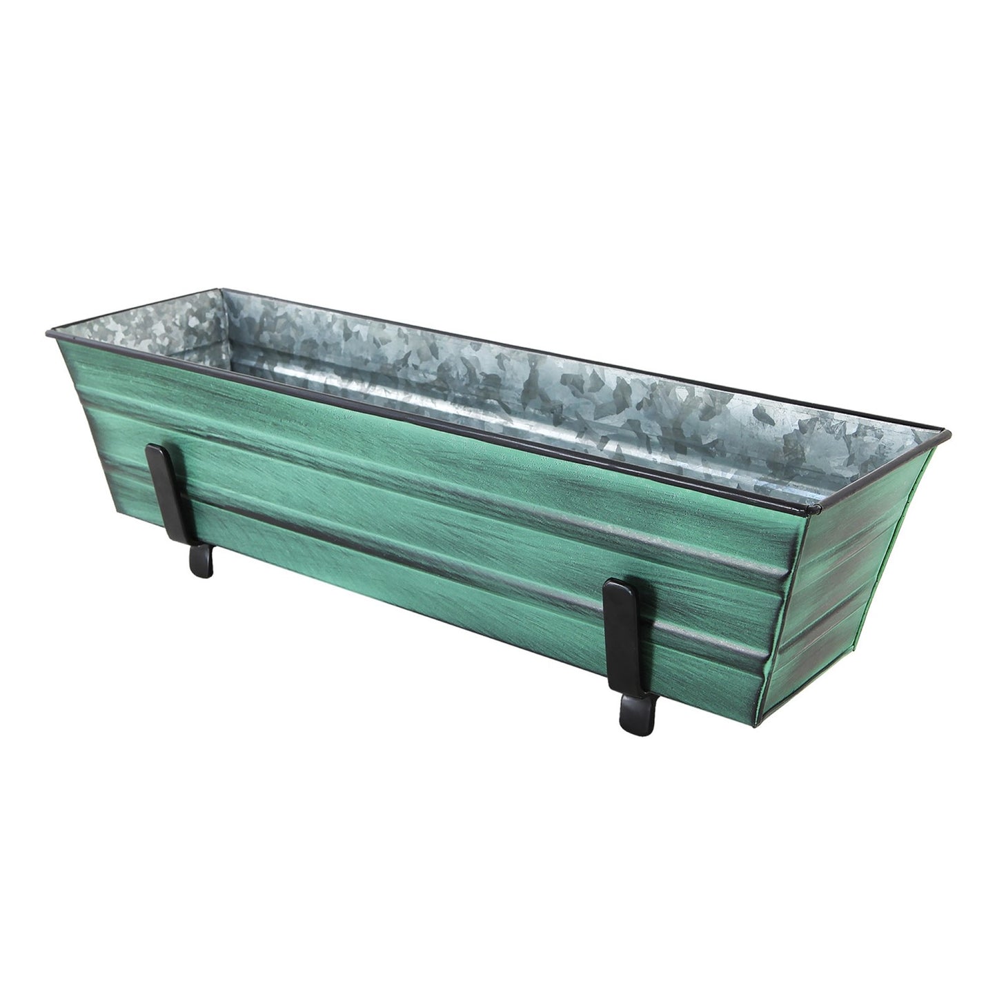 ACHLA Small Flower Box with Brackets for 2x4 Railings | Green Patina Galvanized Steel and Black Wrought Iron | Front Porch & Balcony | Model C08-K4