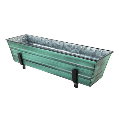 ACHLA Small Flower Box with Brackets for 2x4 Railings | Green Patina Galvanized Steel and Black Wrought Iron | Front Porch & Balcony | Model C08-K4
