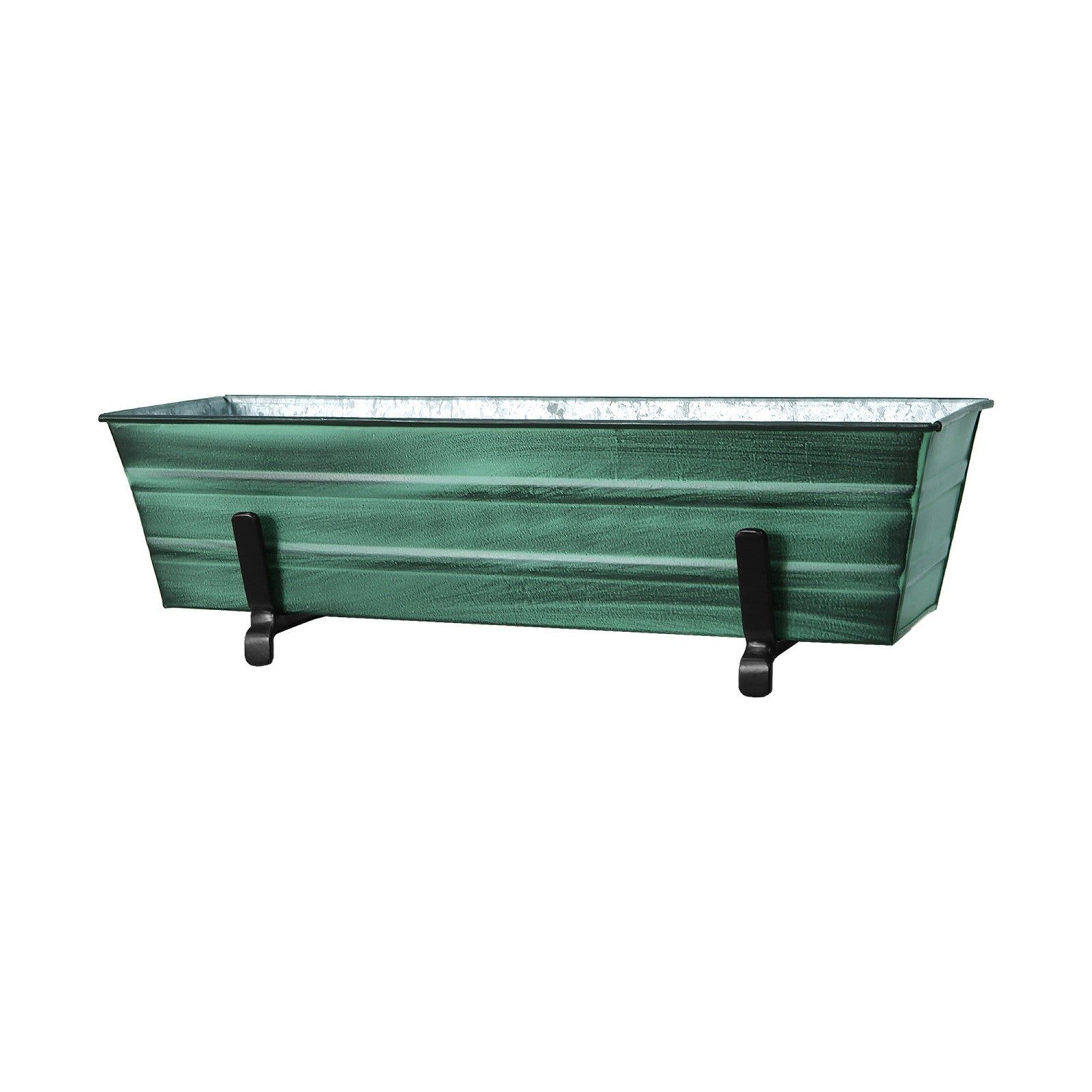 ACHLA Small Flower Box with Brackets for 2x6 Railings | Green Patina Galvanized Steel and Black Wrought Iron | Porch & Deck Railing | Model C08-K6