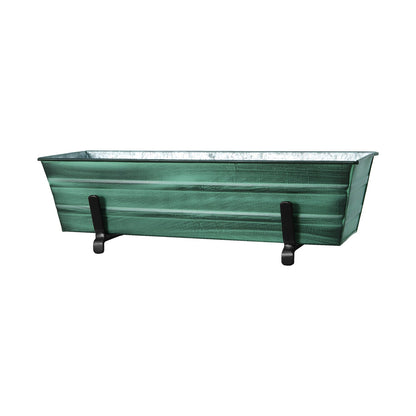 ACHLA Small Flower Box with Brackets for 2x6 Railings | Green Patina Galvanized Steel and Black Wrought Iron | Porch & Deck Railing | Model C08-K6