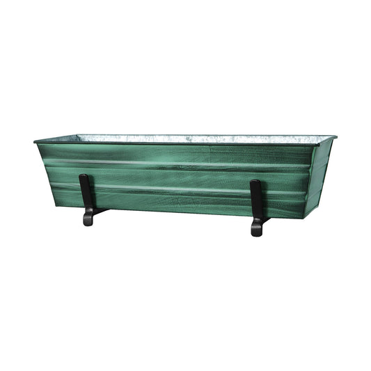 ACHLA Small Flower Box with Brackets for 2x6 Railings | Green Patina Galvanized Steel and Black Wrought Iron | Porch & Deck Railing | Model C08-K6