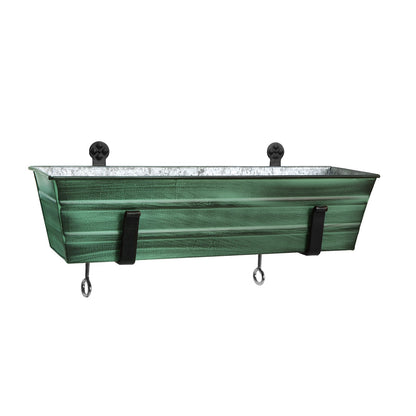 ACHLA Small Flower Box with Clamp-On Brackets | Green Patina Galvanized Steel and Black Wrought Iron | Porch & Balcony Container Garden | Model C08-RM
