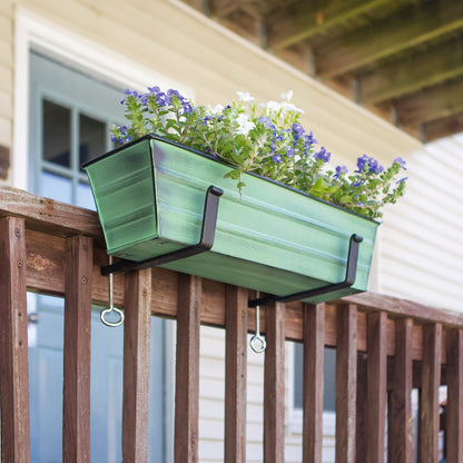 ACHLA Small Flower Box with Clamp-On Brackets | Green Patina Galvanized Steel and Black Wrought Iron | Porch & Balcony Container Garden | Model C08-RM