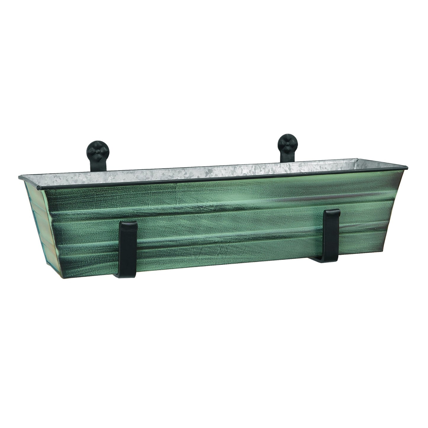 ACHLA Small Green Flower Box with Wall Brackets | Cape Cod White Galvanized Steel and Black Wrought Iron | Front Porch & Balcony | Model C08-WM