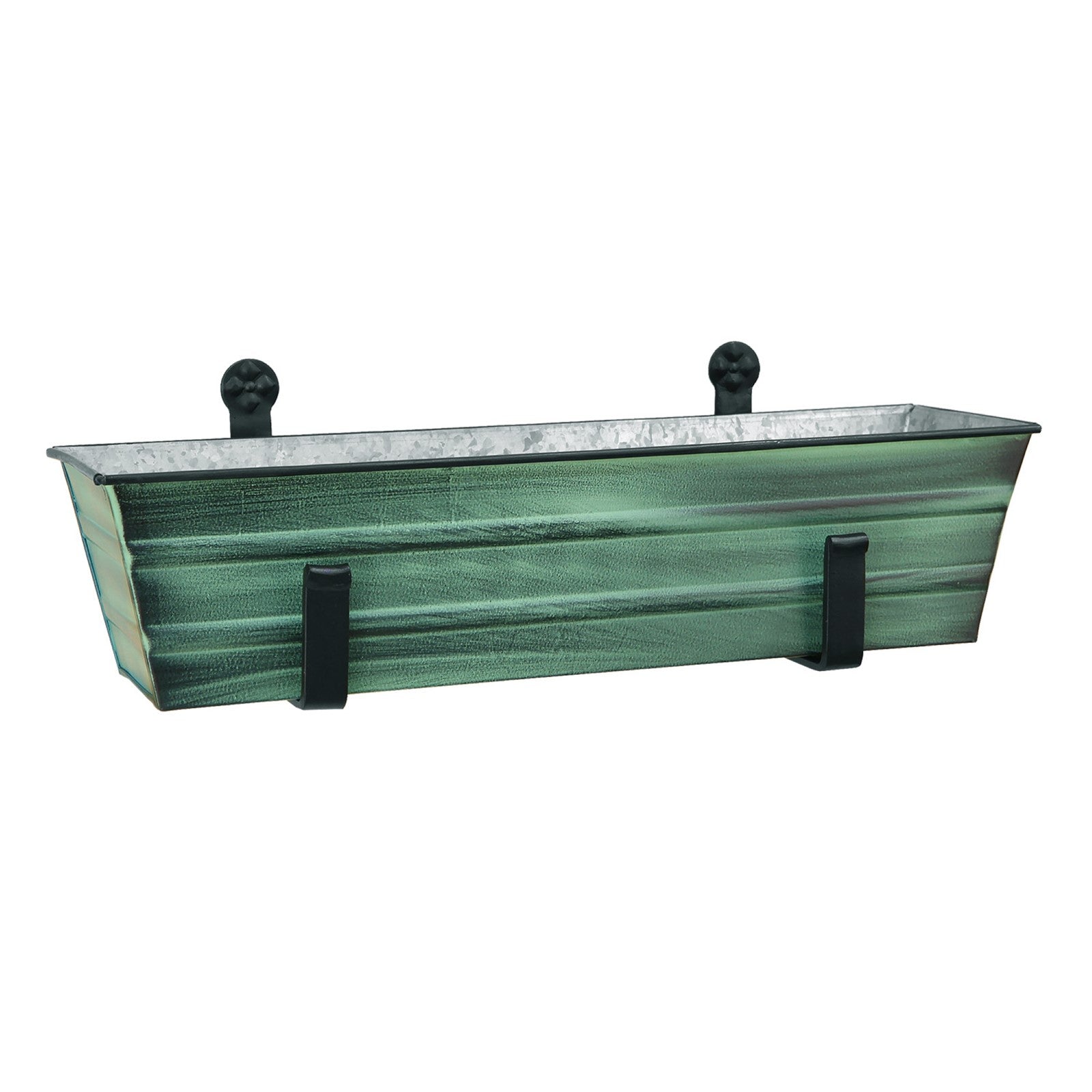 ACHLA Small Green Flower Box with Wall Brackets | Cape Cod White Galvanized Steel and Black Wrought Iron | Front Porch & Balcony | Model C08-WM