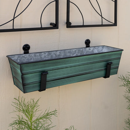 ACHLA Small Green Flower Box with Wall Brackets | Cape Cod White Galvanized Steel and Black Wrought Iron | Front Porch & Balcony | Model C08-WM