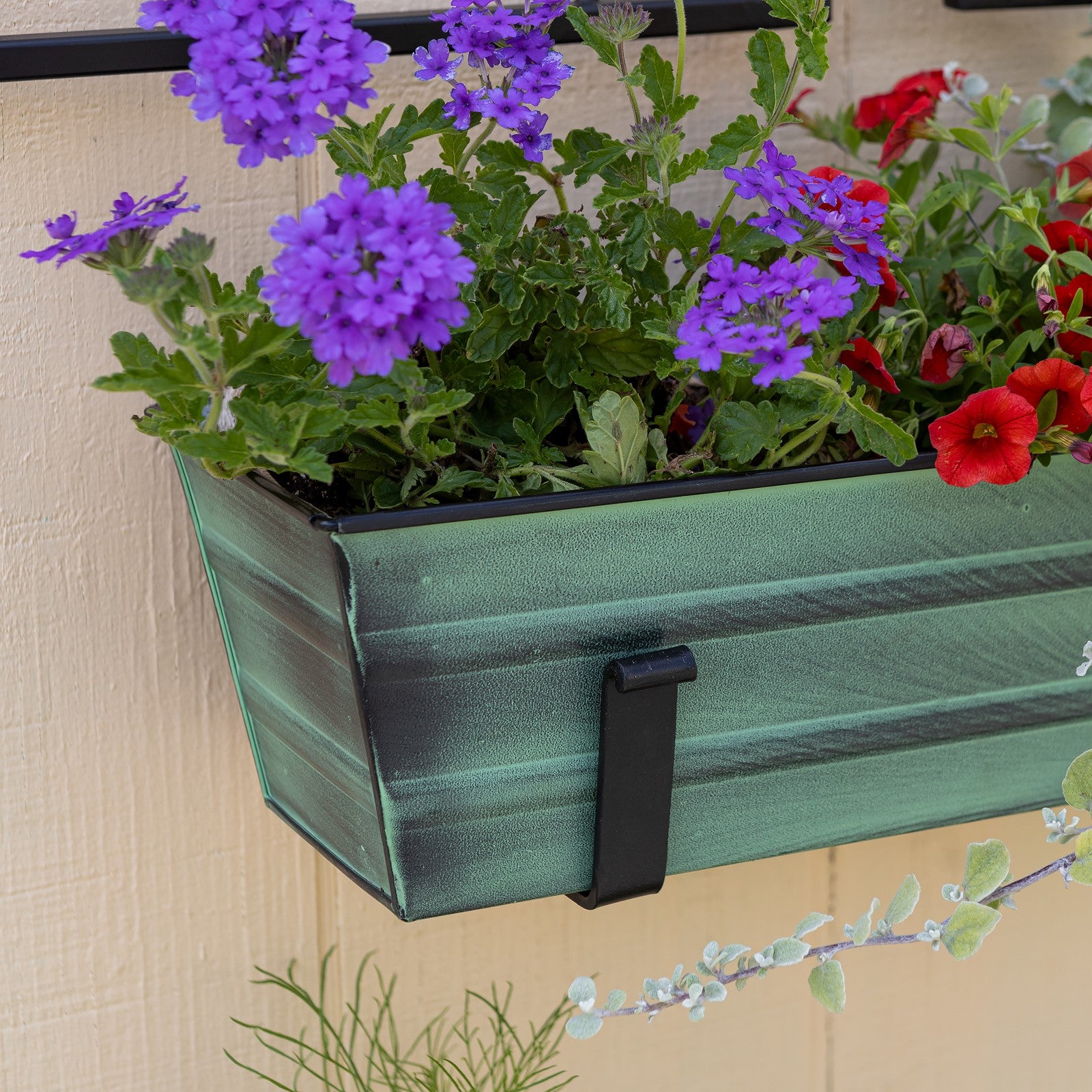 ACHLA Small Green Flower Box with Wall Brackets | Cape Cod White Galvanized Steel and Black Wrought Iron | Front Porch & Balcony | Model C08-WM