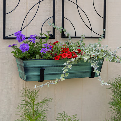 ACHLA Small Green Flower Box with Wall Brackets | Cape Cod White Galvanized Steel and Black Wrought Iron | Front Porch & Balcony | Model C08-WM