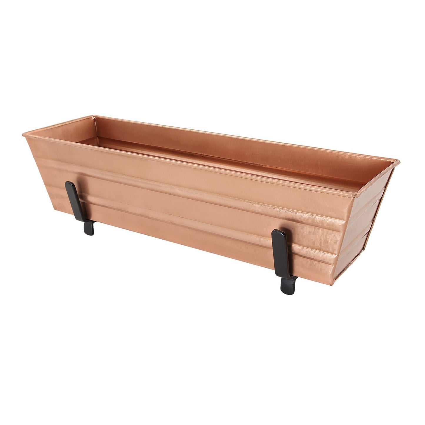 ACHLA Small Flower Box with Brackets for 2x4 Railings | Copper Plated Galvanized Steel and Black Wrought Iron | Deck & Balcony Railing | Model C08C-K4
