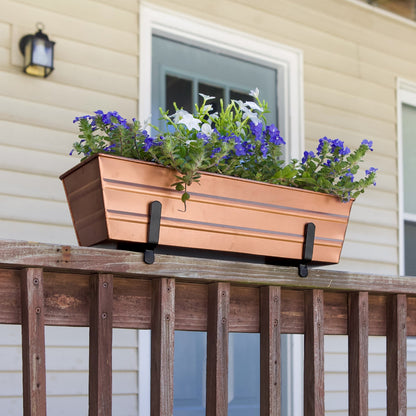 ACHLA Small Flower Box with Brackets for 2x4 Railings | Copper Plated Galvanized Steel and Black Wrought Iron | Deck & Balcony Railing | Model C08C-K4