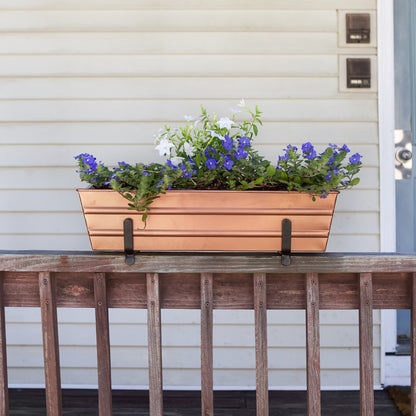 ACHLA Small Flower Box with Brackets for 2x4 Railings | Copper Plated Galvanized Steel and Black Wrought Iron | Deck & Balcony Railing | Model C08C-K4