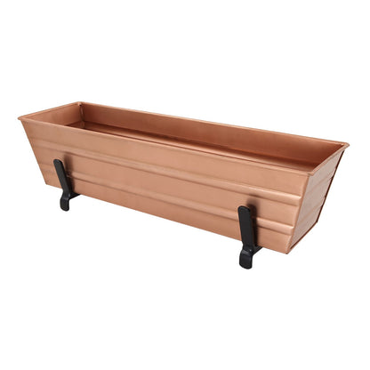 ACHLA Small Flower Box with Brackets | Copper Plated Galvanized Steel and Black Wrought Iron | Deck & Balcony Railing Planter | Model C08C-K6