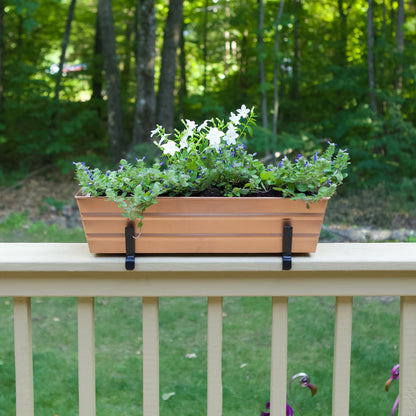 ACHLA Small Flower Box with Brackets | Copper Plated Galvanized Steel and Black Wrought Iron | Deck & Balcony Railing Planter | Model C08C-K6