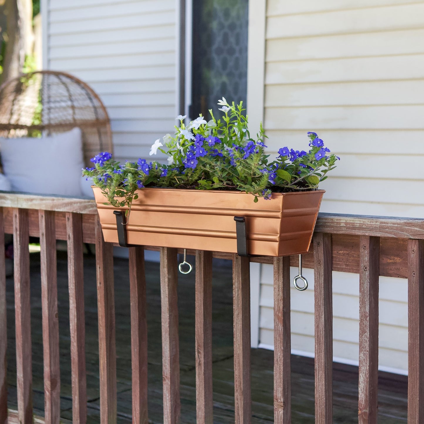 ACHLA Small Copper Flower Box with Clamp-On Brackets | Galvanized Steel and Wrought Iron | Front Porch & Balcony Planter | Model C08C-RM