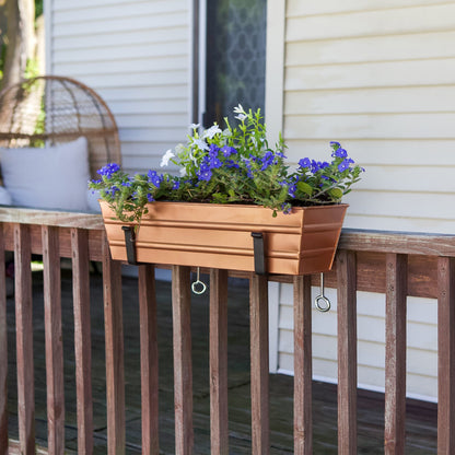 ACHLA Small Copper Flower Box with Clamp-On Brackets | Galvanized Steel and Wrought Iron | Front Porch & Balcony Planter | Model C08C-RM