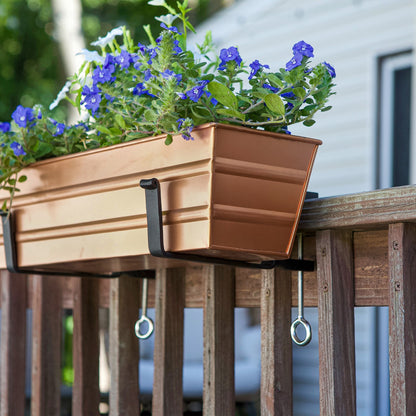 ACHLA Small Copper Flower Box with Clamp-On Brackets | Galvanized Steel and Wrought Iron | Front Porch & Balcony Planter | Model C08C-RM