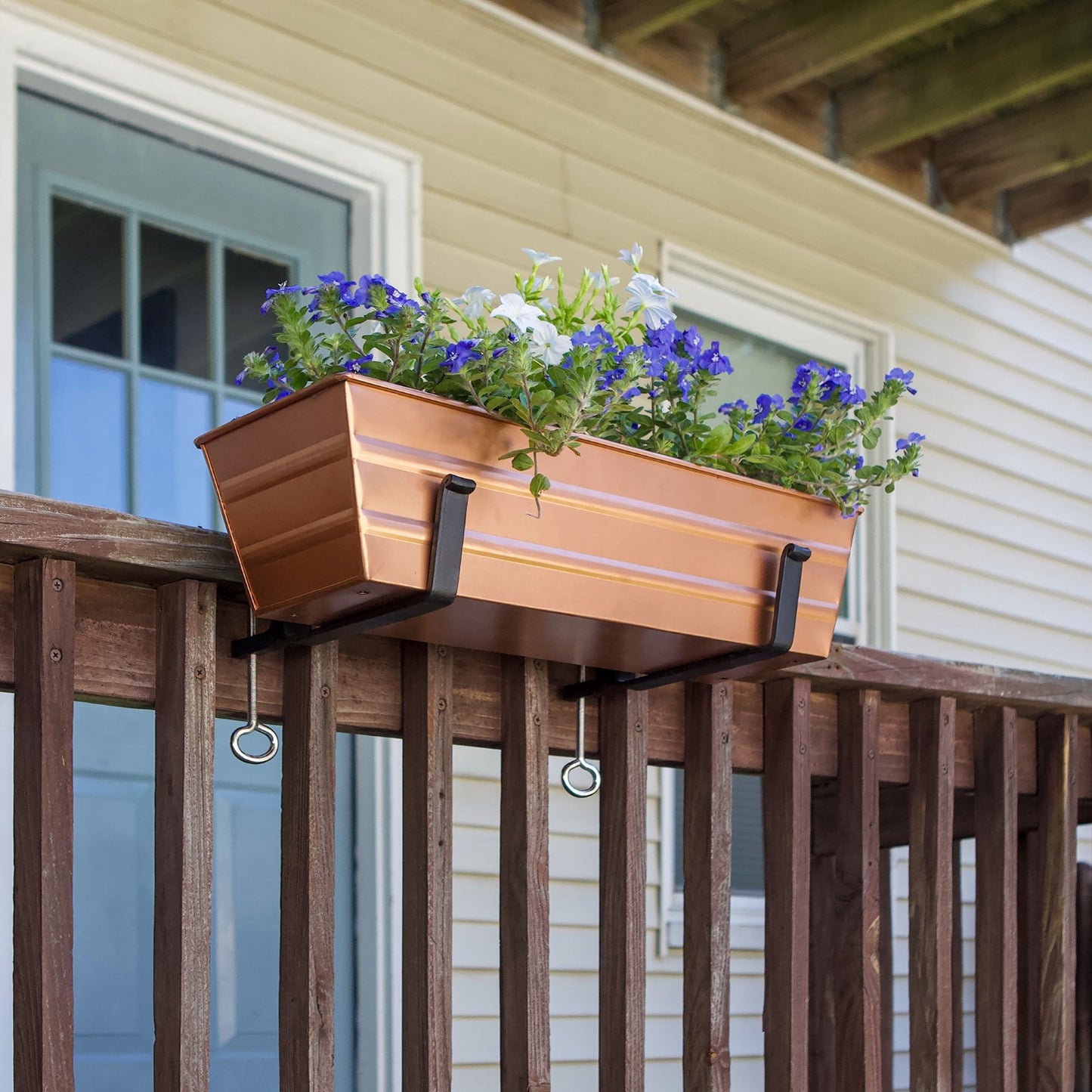 ACHLA Small Copper Flower Box with Clamp-On Brackets | Galvanized Steel and Wrought Iron | Front Porch & Balcony Planter | Model C08C-RM