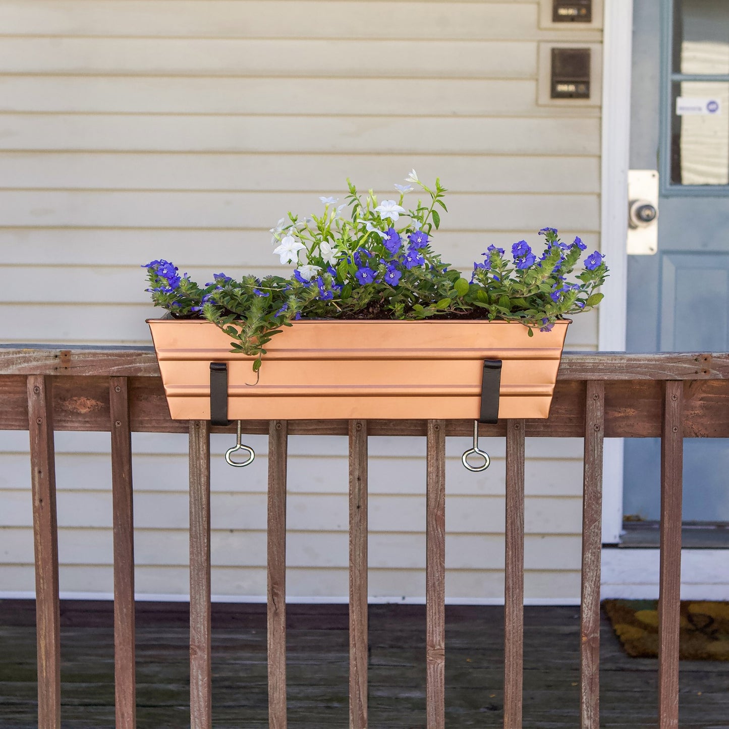 ACHLA Small Copper Flower Box with Clamp-On Brackets | Galvanized Steel and Wrought Iron | Front Porch & Balcony Planter | Model C08C-RM