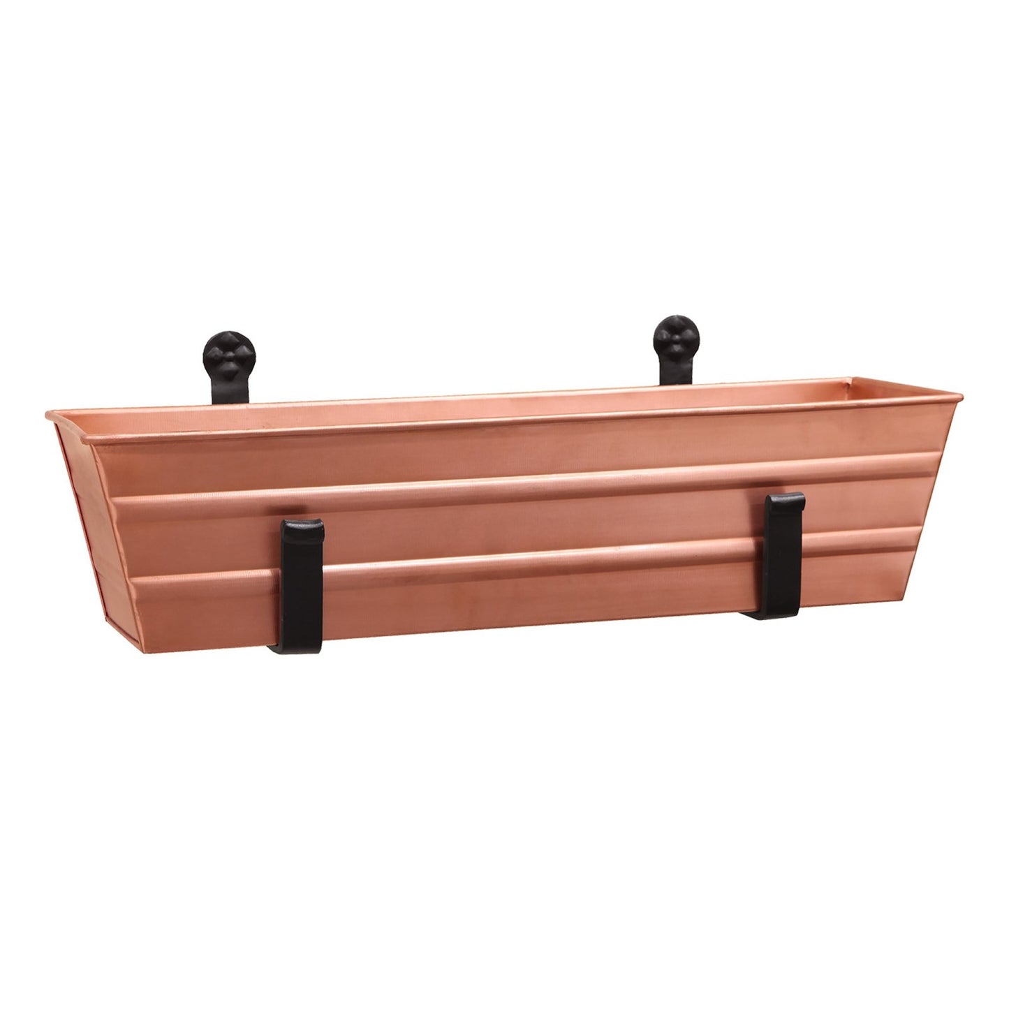 ACHLA Small Copper Flower Box with Wall Brackets | Rustic Copper Plated Galvanized Steel & Black Wrought Iron | Front Porch & Balcony | Model C08C-WM