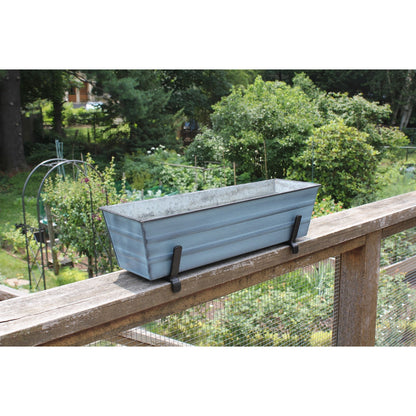ACHLA Small Flower Box Kit for 2x6 Railings | Nantucket Blue Galvanized Steel Planter with Black Wrought Iron Brackets | Porch | Model C08NB-K6
