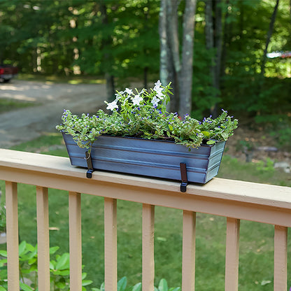 ACHLA Small Flower Box Kit for 2x6 Railings | Nantucket Blue Galvanized Steel Planter with Black Wrought Iron Brackets | Porch | Model C08NB-K6