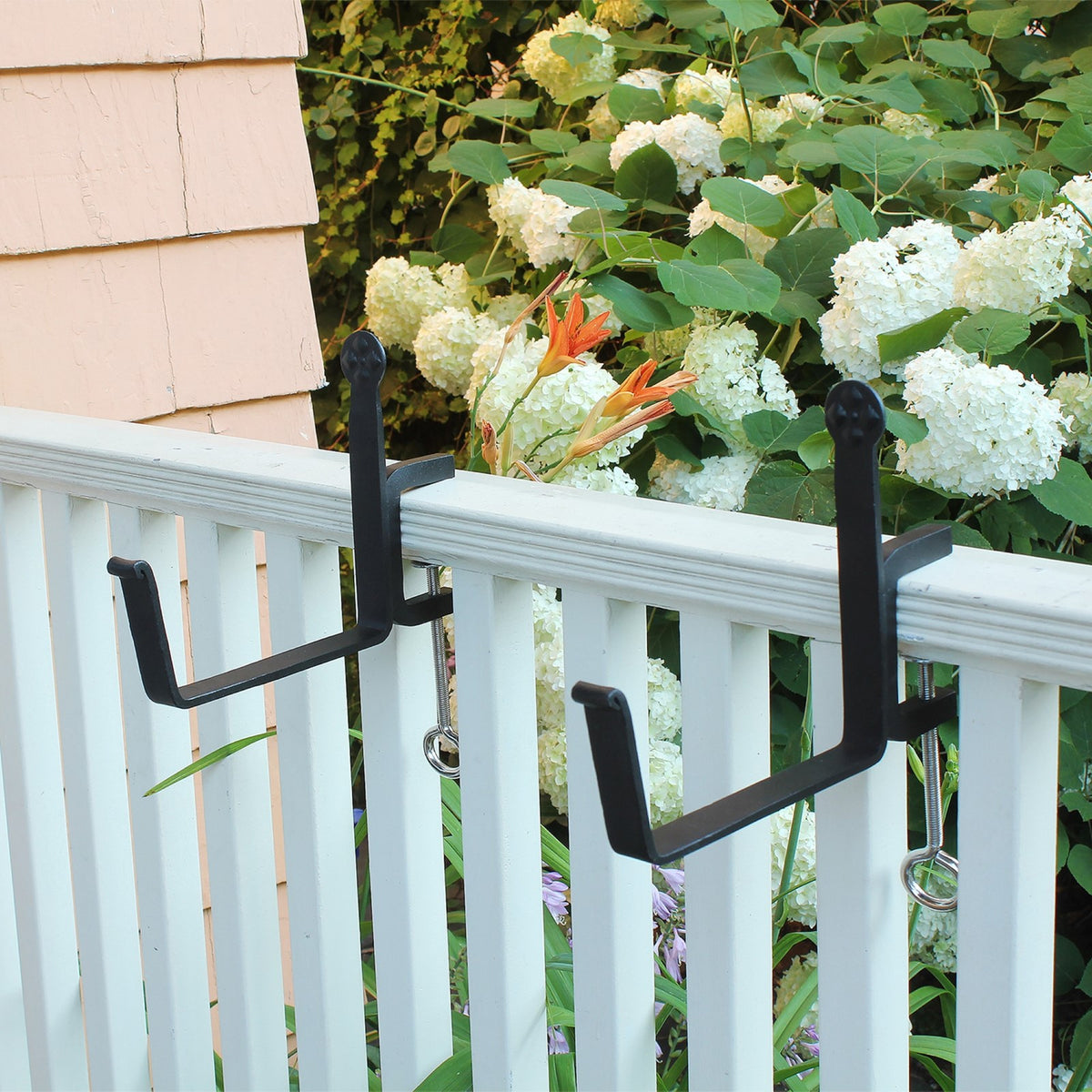 ACHLA Small Flower Box with Clamp-On Brackets | Nantucket Blue Galvanized Steel and Black Wrought Iron | Porch & Balcony Planter | Model C08NB-RM