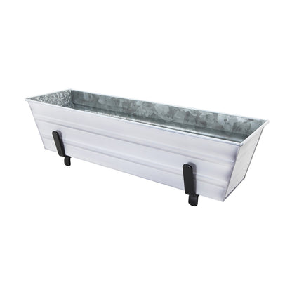 ACHLA Small Flower Box Kit for 2x4 Railings | Cape Cod White Galvanized Steel and Black Wrought Iron | Porch & Deck Railing Planter | Model C08W-K4