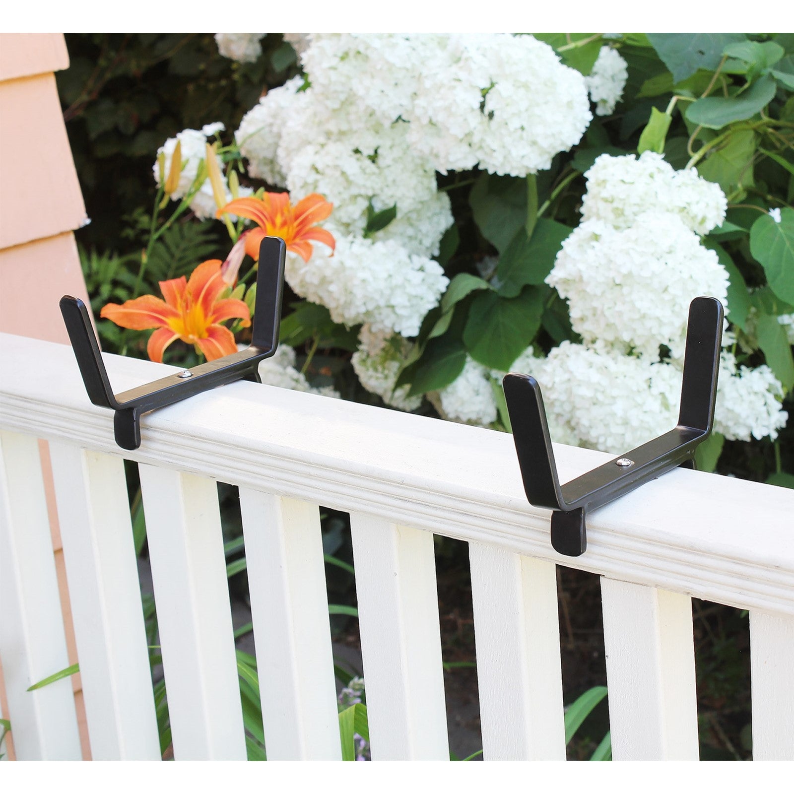 ACHLA Small Flower Box Kit for 2x4 Railings | Cape Cod White Galvanized Steel and Black Wrought Iron | Porch & Deck Railing Planter | Model C08W-K4