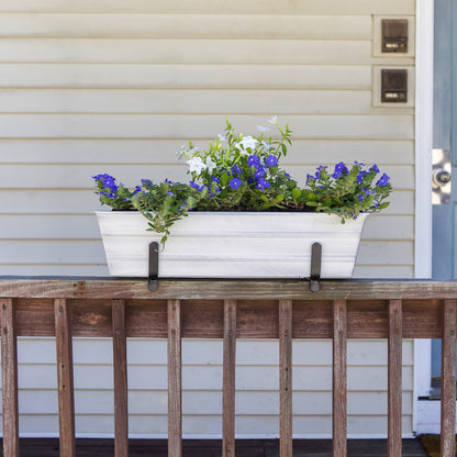 ACHLA Small Flower Box Kit for 2x4 Railings | Cape Cod White Galvanized Steel and Black Wrought Iron | Porch & Deck Railing Planter | Model C08W-K4