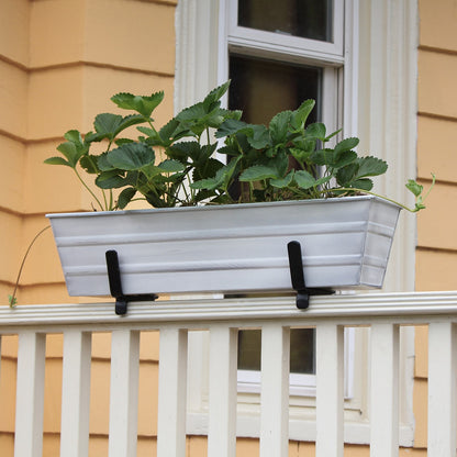 ACHLA Small Flower Box Kit for 2x4 Railings | Cape Cod White Galvanized Steel and Black Wrought Iron | Porch & Deck Railing Planter | Model C08W-K4