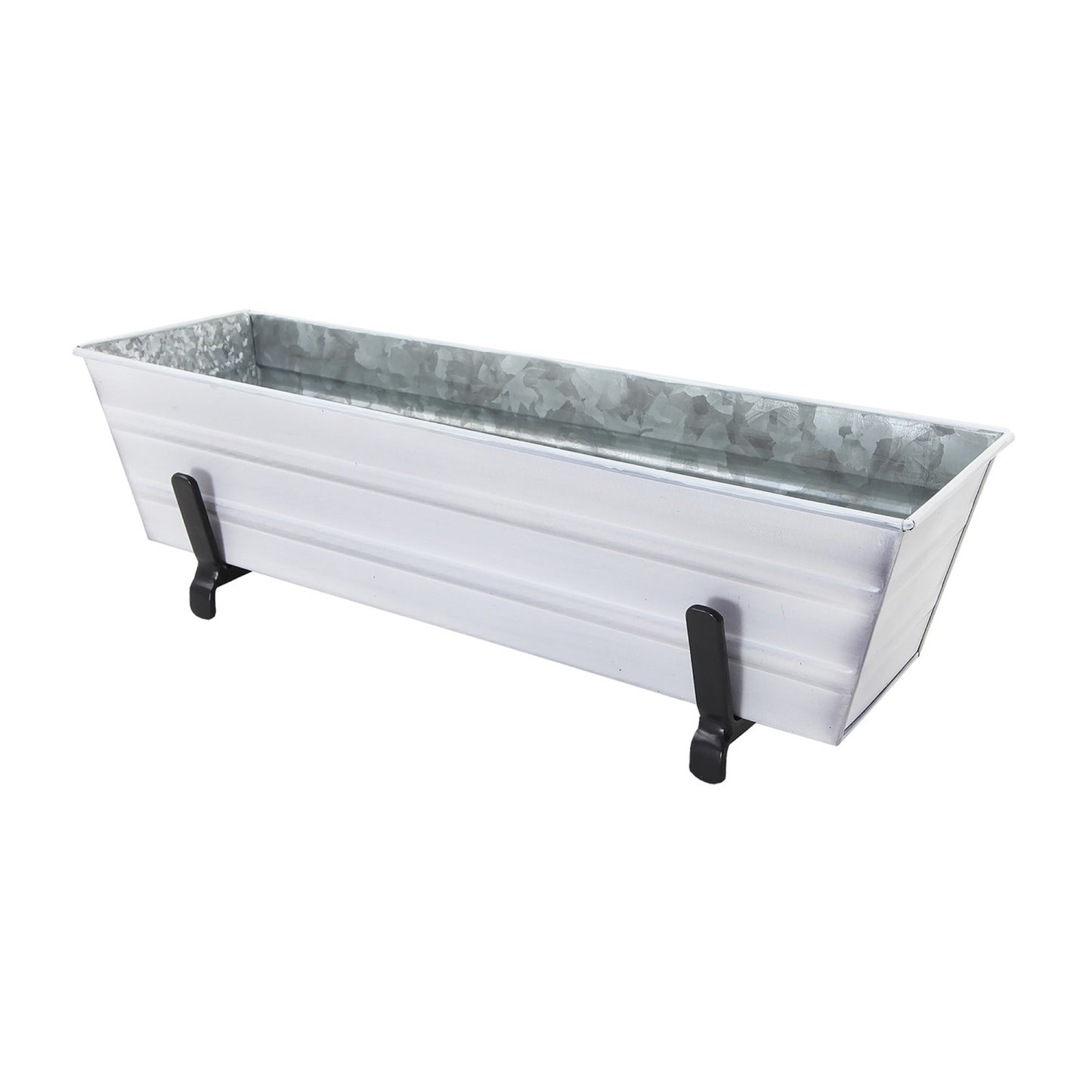 ACHLA Small Flower Box Kit | Cape Cod White Galvanized Steel with Black Wrought Iron Brackets | Deck & Porch Railing Planter | Model C08W-K6