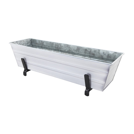 ACHLA Small Flower Box Kit | Cape Cod White Galvanized Steel with Black Wrought Iron Brackets | Deck & Porch Railing Planter | Model C08W-K6