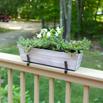 ACHLA Small Flower Box Kit | Cape Cod White Galvanized Steel with Black Wrought Iron Brackets | Deck & Porch Railing Planter | Model C08W-K6